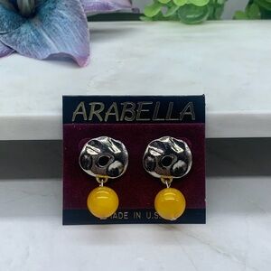 Arabella Dangle Silver-Tone Acrylic Yellow Golden Drop Pierced Earrings